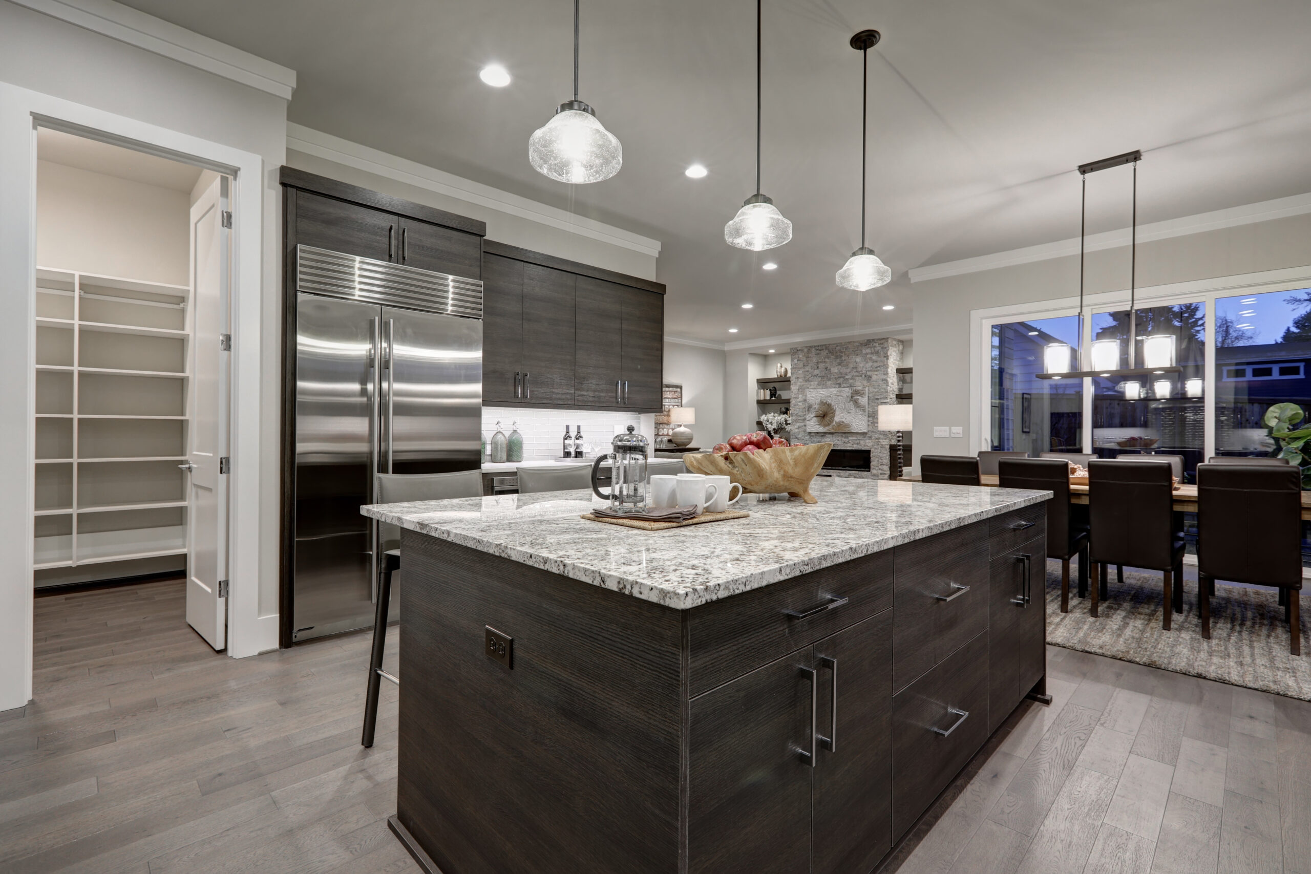 Modern,Open,Plan,Gray,Kitchen,Features,Dark,Gray,Cabinets,Paired