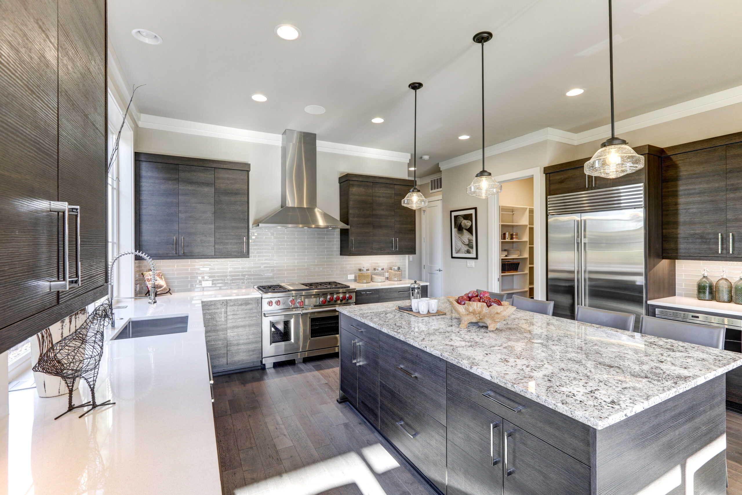 Modern,Gray,Kitchen,Features,Dark,Gray,Flat,Front,Cabinets,Paired