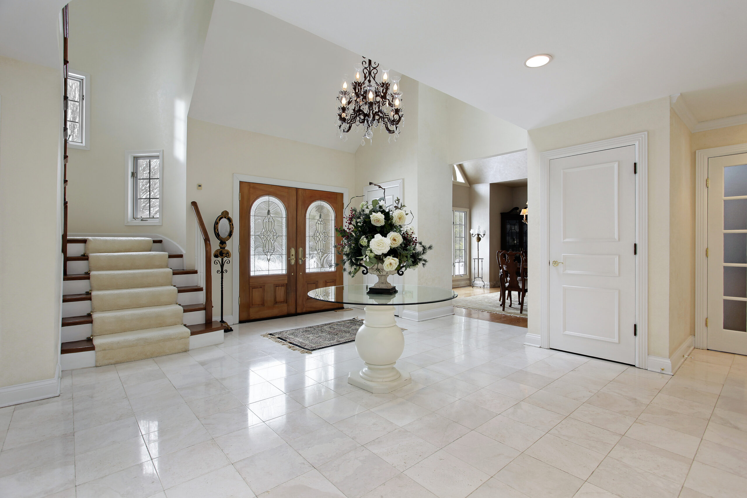 Large,Foyer,With,Stained,Glass,Door,Windows